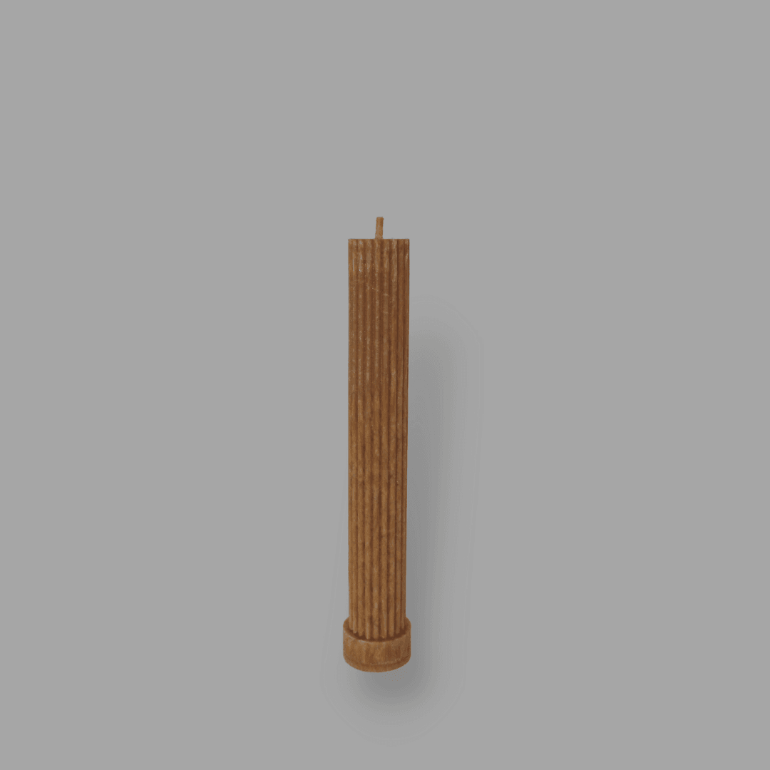 Allegra fluted pillar candle in 20cm height and flat base shown in Caramel colour.