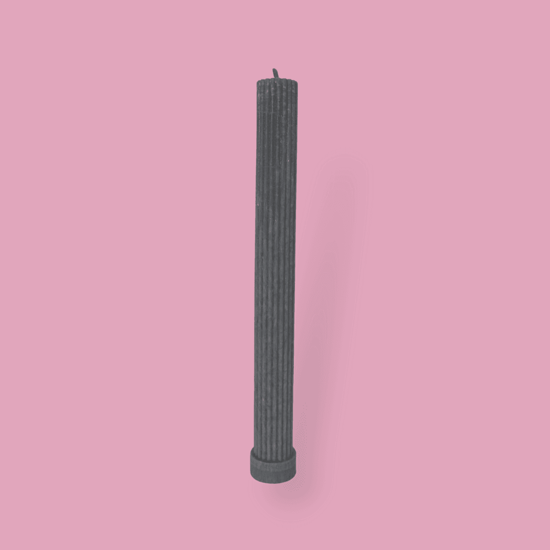 Allegra fluted pillar candle in 27cm height and flat base shown in Quarter Moon (medium grey) colour.