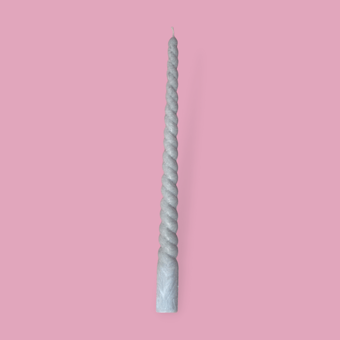 Twisty Ariel taper candle in Half Moon (light grey) colour.