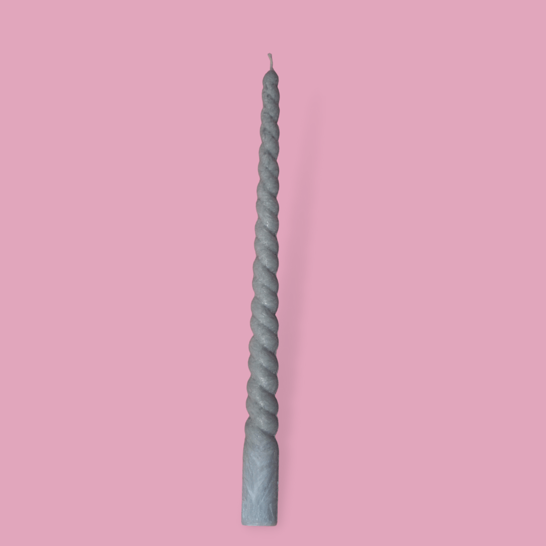 Twisty Ariel taper candle in Quarter Moon (medium grey) colour.