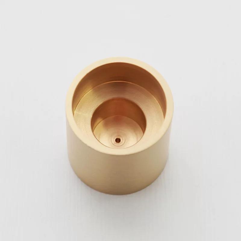 Flat base solid brass gold candlestick holder shown. Top view shows incense holder option as well.