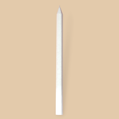 Tall pencil shaped Shiloh taper dinner candle in Ivory (white) colour.